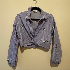 Long sleeve striped cropped top